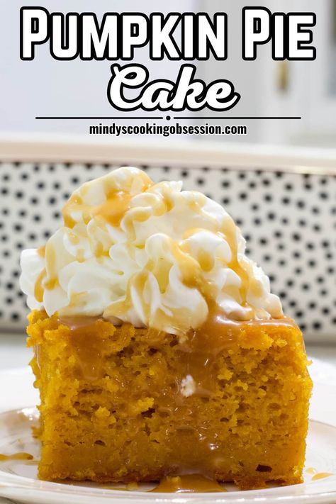 The Best Pumpkin Pie Cake (easy 4 ingredient recipe) - a simple Thanksgiving favorite that is so much easier than traditional pumpkin pie. 4 Ingredient Pumpkin Pie, 100 Pumpkin Recipes, Betty Crocker Magic Pumpkin Cake, Pumpkin Pie Dump Cake Easy, Desserts To Make With Pumpkin Pie Filling, Pumpkin Cake Homemade, Pumpkin Pie With Pumpkin Pie Filling, Best Creamy Pumpkin Pie Recipe, Pumpkin Desserts With Spice Cake