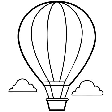 Hot Air Balloon Colouring Page, Hot Air Balloon Line Art, How To Draw Hot Air Balloon, Hot Air Balloon Silhouette, Hot Balloon Drawing, Hotairballoon Drawing, Hot Air Balloon Outline, Bunch Needle, Ballon Drawing