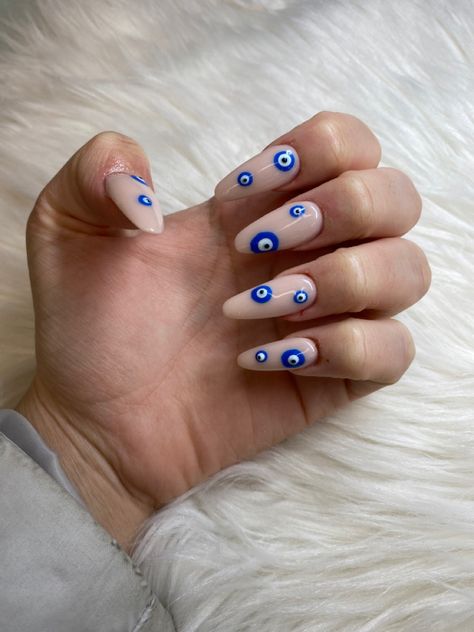 Lucky Eye Nails, Nazar Amulet, Crystal Girl, Evil Eye Nails, Silver Nail Art, Girl Nails, Silver Nail, Aesthetic Nails, Pearl Nails