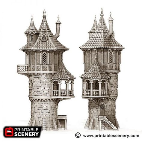 Dnd Wizard Tower, Wizard Tower, Dnd Wizard, 3d Templates, Medieval Tower, Castle Tower, Medieval Houses, Seni 3d, Wargaming Terrain