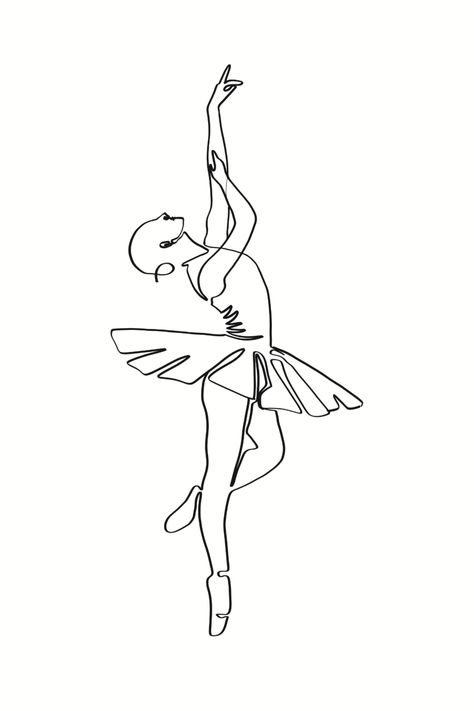 Dancer Outline Drawing, Dance Line Drawing, Ballerina Tattoo Design, Ballet Line Drawing, Ballerina Line Drawing, Dancer Silhouette Art, Ballet Line Art, Line Art Dance, Line Art Ballerina