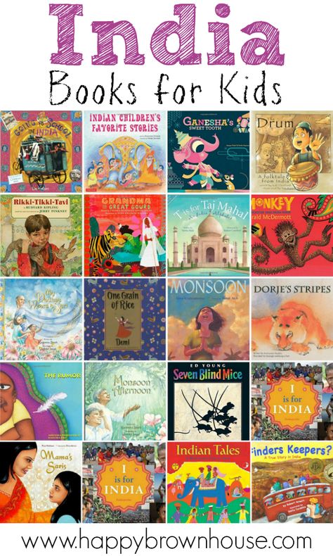 This list of India Books for Kids is a perfect starting point for an India unit study. Learn about Indian culture, beliefs, and more. Fiction and Nonfiction Montessori Geography, India For Kids, Country Studies, Homeschool Geography, India Book, Brown House, Living Books, Classroom Library, Books For Kids