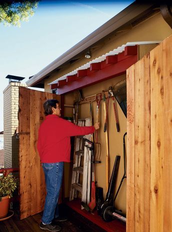 Under Eaves Storage, Eaves Storage, Space Garden, Shed Ideas, Shed Organization, Outside Storage, Backyard Storage, Garden Tool Shed, Diy Shed Plans