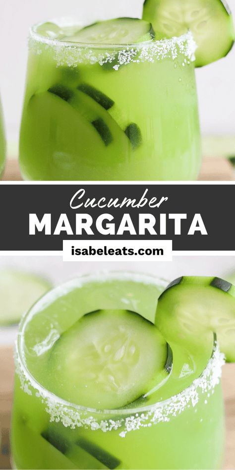 This light and refreshing cucumber margarita, made with only 5 ingredients, is perfect for hot summer days! Light Margarita Recipe, Cucumber Margarita, Isabel Eats, Yummy Cocktails, Light Cocktails, Summertime Drinks, Quick Appetizers, Mexican Cooking, Easy Mexican