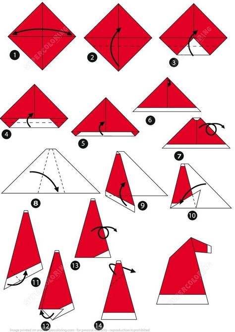 Origami Santa Hat, Origami Santa Claus, Holiday Origami, Origami Santa, Handmade Gift Boxes, Jul Diy, Santa Cap, Origami Paper Folding, Kids Origami