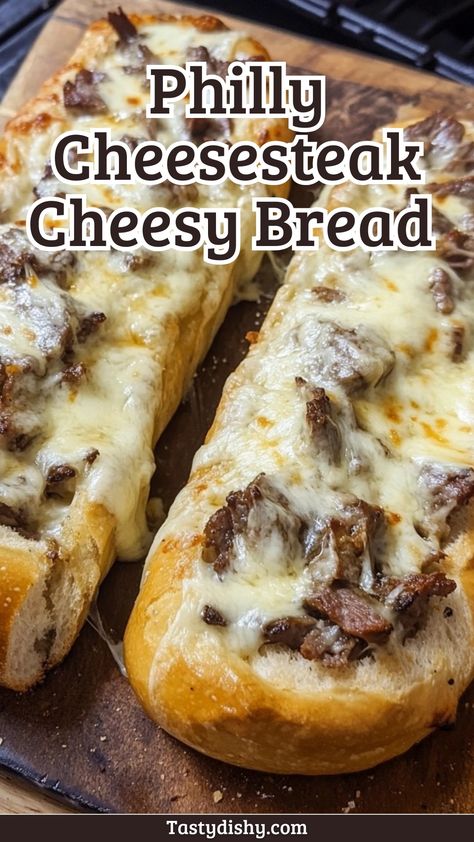 Irresistible Philly Cheesesteak Cheesy Bread Recipe You Must Try! Cheesesteak French Bread, Philly Cheese Steak And Fries, Philly Cheesesteak Bread, Philly Cheese Steak For A Party, Cheesy Steak Stuffed French Bread, Philly Cheese Steak With Chicken, Philly Cheesesteak Stromboli Recipe, Camping Philly Cheese Steak, What To Make With A Baguette