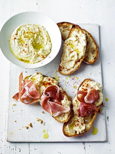 Virtually no cooking is needed (except toasting) in this midweek meal recipe. So sit back, relax and take it easy. Delicious Magazine Recipes, Sharing Plates, Tapas Night, Fancy Toast, Tapas Dinner, Bread Toppings, Sunday Lunches, Bruschetta Toppings, Sandwiches Wraps