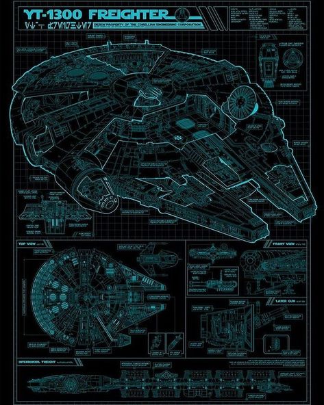 Millennium Falcon Art, Millennium Falcon Blueprint, Falcon Art, Imperial Star Destroyers, Blueprint Drawing, Star Wars Background, Star Wars Spaceships, Millenium Falcon, Blueprint Art