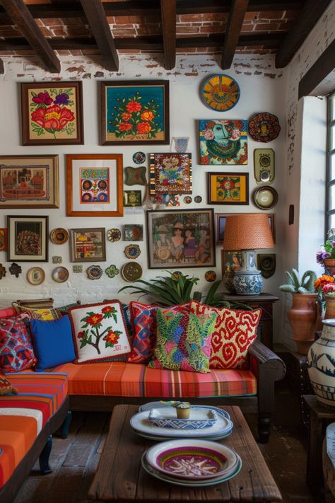 15 Tips to Achieve the Perfect Mexican Farmhouse Decor – Everyday Inspo Mexican Folk Art Decor Home Living Rooms, Mexican Style Living Room, Mexican Farmhouse Decor, Mexican Farmhouse, Black Bedroom Aesthetic, Mexican Interior Design, Boho Kitchen Ideas, Mexican Interiors, Astoria Queens