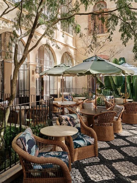 Cardo Roma hotel review: the perfect place to mix business and pleasure | Wallpaper Boutique Hotel Aesthetic, Hotel Cafeteria, Soho House Hotel, Boutique Hotel Lobby, Brand Moodboard, Boutique Hotels Design, Pelican Hill, Courtyard Landscaping, Outdoor Cafe