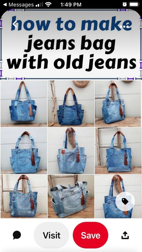 Diy Sac En Jean, Diy Jeans Bag Tutorial, Jeans Bag Diy, Diy Jean Bag, Återvinna Jeans, How To Make Jeans, Tas Denim, Recycled Jeans Bag, Denim Bag Diy