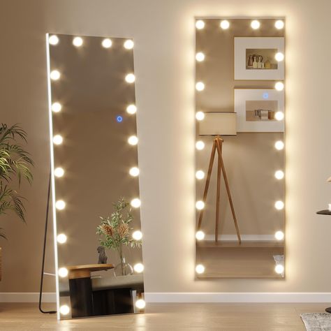 PRICES MAY VARY. 💡【 Lighting Control 】 - The Full Body Illuminated Makeup Mirror is fitted with 20 LED bulbs that evenly illuminate your entire body, allowing you to better apply makeup and get dressed. The full body mirror has 3 light colors for you to be free, which are cool, natural and warm. The brightness can be adjusted by yourself to suit any scene. 💡【 Material & Size 】 - This LED full body mirror with lights size: 55" x 20", in High-definition glass and high quality aluminum frame. The Body Mirror With Lights, Light Up Wall Mirror, Full Body Mirror With Lights, Full Length Mirror With Led Lights, Mirror With Light Bulbs, Full Length Mirror With Lights, Bulb Mirror, Large Floor Mirror, Mirror Full Length