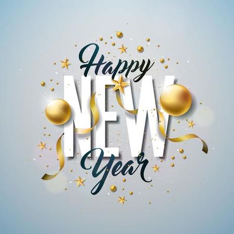 Happy New Year Illustration with Typography and Ornamental Ball on White Background Happy New Year Logo, Happy New Year Illustration, Happy New Year Typography, New Year Logo, New Year Typography, Banner Illustration, Happy New Year Banner, New Year Illustration, Happy New Year Design