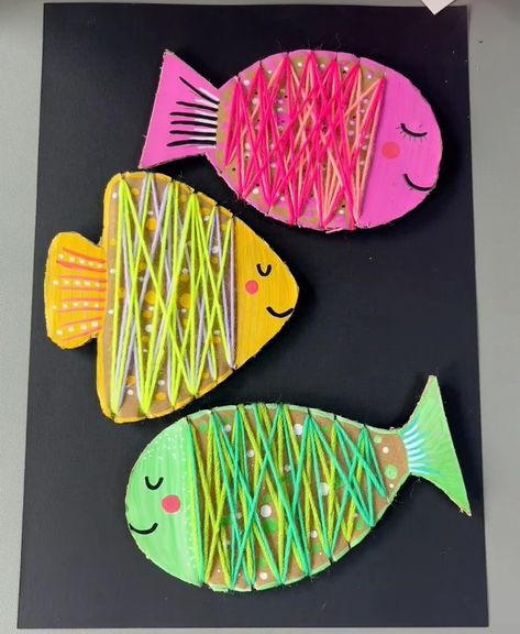 Kindergarten Paper Crafts, Wool Craft Ideas, Children Day Crafts For Kids, Childrens Day Crafts For Kids, Childrens Day Craft, Wool Art Ideas, Fish Diy Crafts, Art And Craft For Kindergarten, Wool Crafts For Kids