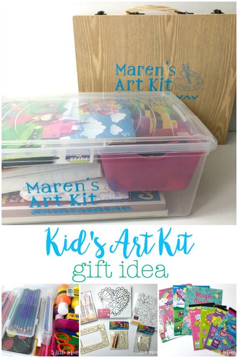 Art Supplies Gift Basket Ideas, Diy Art Kit For Kids, Kids Craft Box Gift, Diy Art Kit, Art Box For Kids, Gather Art, Craft Box For Kids, Art Gift Basket, Gift Baskets For Kids