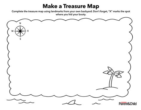 Help kids complete the treasure map using landmarks from your own backyard. Don't forget, 'X' marks the spot where you hit your booty. Treasure Map Coloring Page, Treasure Map For Kids, Treasure Map Template, Treasure Maps For Kids, Speaking Test, Pirates Treasure, Pirate Map, Pirate Activities, Boys Camp