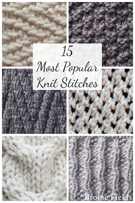 Looking to learn a new knit stitch? Here's a list of my most popular stitches! #knitstitches #knittingstitches #knittingstitchespatterns Herringbone Stitch Knitting, Knit Stitch Patterns Free, Types Of Knitting Stitches, Knitted Squares Pattern, Knit Stitches For Beginners, Knitting Squares, Knitting Hacks, Knitting Patterns Free Blanket, Knitting Stitches Tutorial