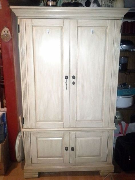 Tv Armoire to Pantry - This is a TV Armoire that I have made into a pantry Came up with the Idea for this somewhere else in the web. I am sorry I have no pix f Armoire To Pantry, Armoire Pantry, Armoire Repurpose, Kitchen Pantries, Armoire Makeover, Repurpose Furniture, Tv Armoire, Refinish Furniture, Furniture Upcycle