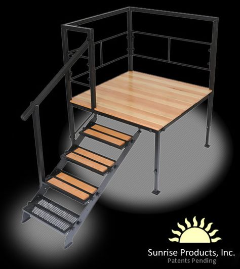 Sunrise Decks: portable decks for your RV that are easy to move and set up!! Portable Rv Deck Ideas, Portable Rv Deck, Deck For Rv, Diy Wooden Steps For Rv, Portable Deck For Rv, Diy Rv Steps How To Build, Deck With Steps, Rv Stairs, Dog Ramp For Rv Stairs