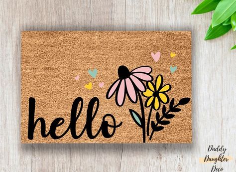 Spring Welcome Mat, Summer Welcome Mat, Spring Doormat Ideas, Summer Doormat Ideas, Painted Welcome Mat, Hand Painted Door Mats, Sunflower Doormat, Porch Mural, Summer Door Mat