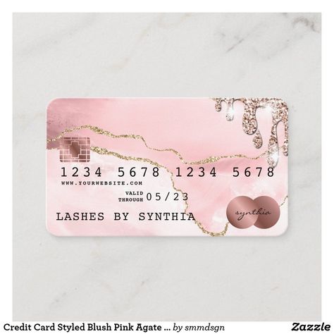 Pink Credit Card, Debit Card Design, Lash Decor, Gold Credit Card, Cute Business Cards, Credit Card Design, Beauty Business Cards, Quinceanera Themes, Spa Decor