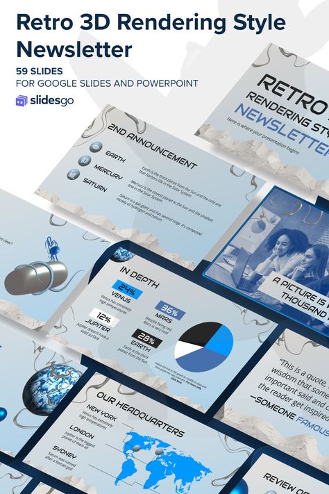 Retro 3D Rendering Style Newsletter Gas Giant, Power Point Template, Google Slides Themes, Marketing Template, Slide Design, Social Media Strategies, New Perspective, 3d Rendering, Presentation Design