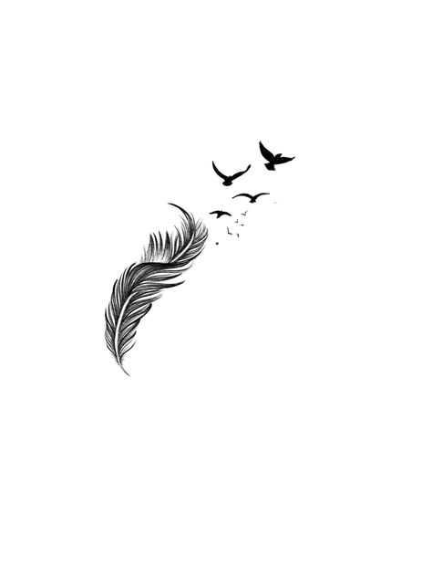 Mother Daughter Feather Tattoos, Feather Birds Tattoo Design, Tiny Feather Tattoo, Feather Tattoo With Birds, Feather And Birds Tattoo, Bird Feather Tattoo, Plumas Tattoo, Feather Tattoo Drawing, Tattoo Plume