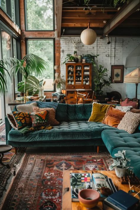 Colorful Boho Living Room, Living Room Transformation, Bohemian Living Rooms, Eclectic Living Room, Bohemian Living Room, Decoration Inspiration, Boho Living Room, Living Room Inspo, A Living Room