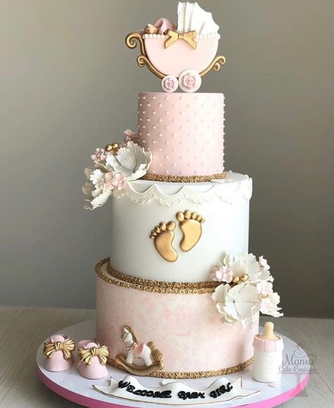 Baby Shower Cakes Girl Pink, Baby Shower Kuchen, Vom Avea Un Copil, Product Instagram, Baby Shower Cake Designs, Pink Baby Shower Cake, Pastel Baby Shower, Idee Babyshower, Baby Shower Cakes Girl