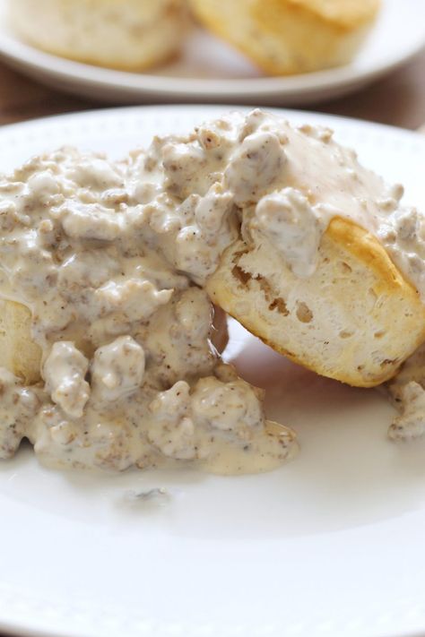 Creamy Biscuits and Sausage Gravy | Chef Elizabeth Reese Sausage And Gravy Biscuits, Gravy For Biscuits, Sausage And Gravy, Gravy Biscuits, Biscuits And Gravy Recipe, Biscuits And Sausage Gravy, Biscuits And Sausage, Homemade Gravy For Biscuits, Biscuits From Scratch