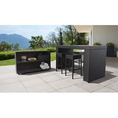 Sol 72 Outdoor Fernando 7 Piece Bar Set Patio Bars, Outdoor Wicker Patio Furniture, Bar Exterior, Outdoor Patio Bar, Outdoor Bar Sets, Outdoor Deck Furniture, Bar Table Sets, Patio Bar Set, Backless Bar Stools