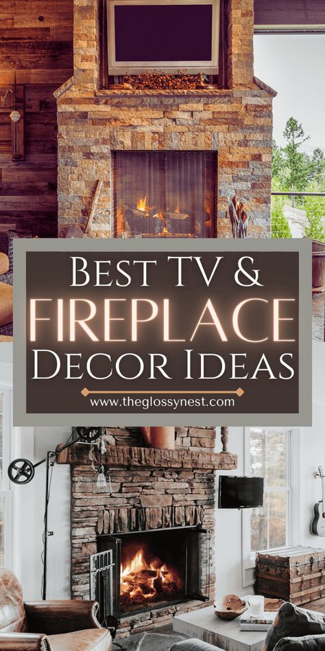 Ideas For Fireplace Decor, Mantle With Tv Decor, Fireplace Mantel Decor With Tv, Mantle With Tv Decorating Ideas, Fireplace Mantle Decor With Tv, Tv Mantel, Mantle Decor With Tv Above, Ideas For Fireplace, Modern Boho Glam