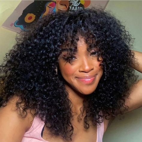 Young beauty Curly Human Hair Wig With Bangs 100% Brazilian Human Hair Curly Wigs O Scalp Top Full Machine Made Wig for Black Women Loose Curly Wigs 180Density 14inch Natural Color Human Hair Curly Wigs, Curly Fro, Wig For Black Women, Curly Bangs, Remy Human Hair Wigs, Curly Hair Wig, Curly Human Hair Wig, Curly Hair With Bangs, Wig With Bangs