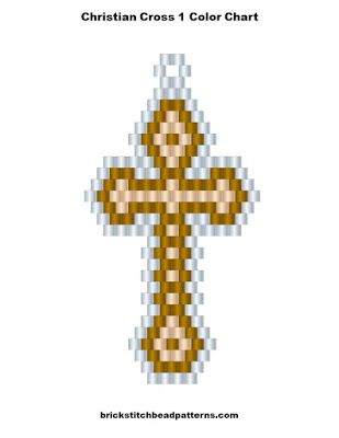 Free Christian Cross Brick Stitch Bead Pattern Color Chart Bead Art Patterns, Stitch Bead Pattern, Bead Knitting, Miyuki Beads Pattern, Native American Beadwork Patterns, Bead Crochet Patterns, Beading Crafts, Bead Projects, Beading Patterns Free