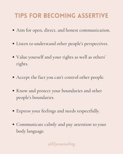 A recipe for assertive behavior 👩🏻‍🍳 🤍 Assertiveness is a vital social skill and core component of emotional intelligence. When two people’s needs are in conflict, no solution can be adequate unless both sets of needs are addressed, and that’s what assertiveness is all about. 🫶🏼 Scroll to learn about how to become more assertive at work and follow @lilycounseling for more tips on maintaining your high-performance life at work! . #lilycounseling #therapy #assertiveness #workplacedrama #co... Be Assertive Quotes, Being Assertive At Work, Unhealthy Work Environment, How To Be More Assertive, Being Assertive, Be More Assertive, Being More Assertive, Assertive Communication At Work, Passive Aggressive