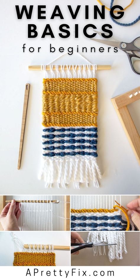 Beginner Loom Weaving, Simple Loom Weaving, Basic Weaving Techniques, Weaving Stitches Loom, How To Set Up A Weaving Loom, How To Make A Weaving Loom, Weaving A Scarf On A Loom, Loom Art Weaving, Learn How To Weave