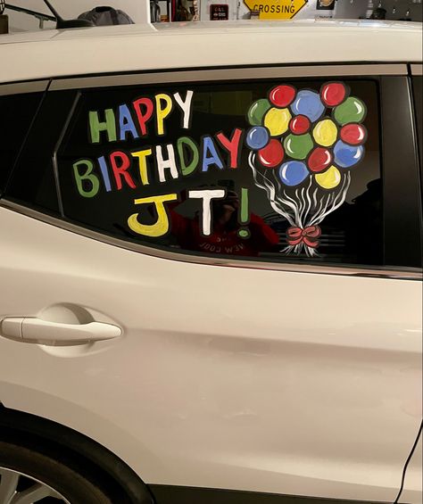 Car Markers Window Ideas Birthday, Birthday Car Window Writing, Bachelorette Car Window Paint Ideas, Bachelorette Party Car Window Paint, Sweet 16 Car Window Paint, Car Window Painting Canvas, Car Window Paint, Window Painting, Window Art