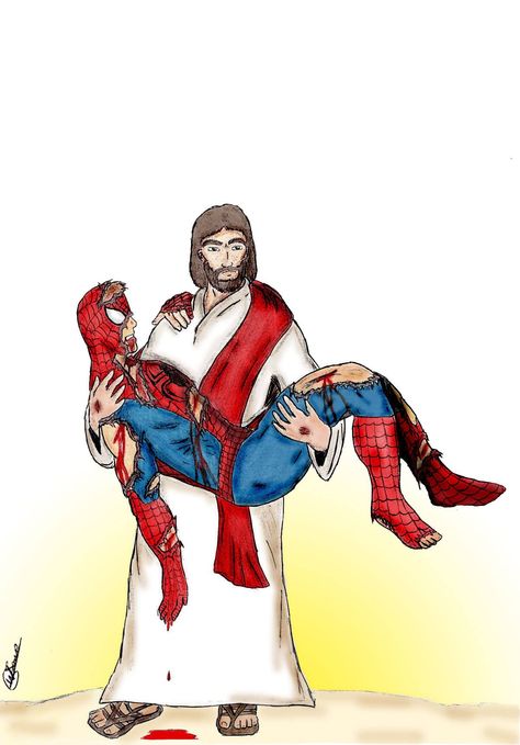 Jesus saves Spider-Man What If Marvel, Jesus Background, Christian Comics, Christian Quotes Wallpaper, Spiderman Artwork, Marvel Images, Jesus Wallpaper, Spiderman Comic, Black Spider