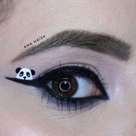 Panda Makeup Cute, Artistic Eyeshadow, Mono Eyelid, Panda Makeup, Eyeshadow Designs, Space Iphone Wallpaper, Korean Eye, Panda Eyes, Cute Eye Makeup