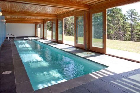 Shipping Container Swimming Pool, Small Indoor Pool, Ideas De Piscina, Indoor Pool House, Shipping Container Pool, Indoor Swimming Pool Design, Pool Indoor, Container Pool, Indoor Pool Design