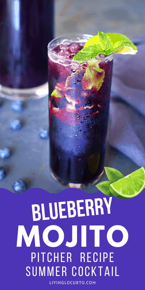 This Blueberry Mojito Pitcher Recipe is a perfect cocktail for summer. A fun twist on the classic mojito! Mint, lime and blueberries burst with flavor. Margaritas, Best Rum For Mojitos, Blueberry Mojito Pitcher, Mojito Recipe Pitcher, Mojito Pitcher, Blueberry Mojito Recipe, Blueberry Gin, Yummy Summer Cocktails, Classic Mojito