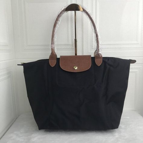 NWT Longchamp Le Pliage Original Large Shoulder Nylon Bag Tote  Black Dream Bag, Tote Bag Size, Longchamp Handbags, Blink Of An Eye, Nylon Bag, Longchamp Le Pliage, Black Handbags, Womens Tote Bags, Large Black