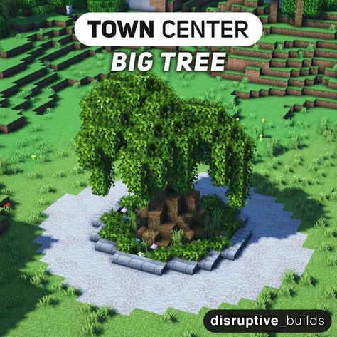 Minecraft Village Town Center, Minecraft Village Centre Ideas, Town Center Minecraft Ideas, Minecraft Trading Center, Minecraft Town Centre Ideas, Minecraft Town Centre, Minecraft Town Themes, Minecraft Town Centerpiece, Big Tree Minecraft Build