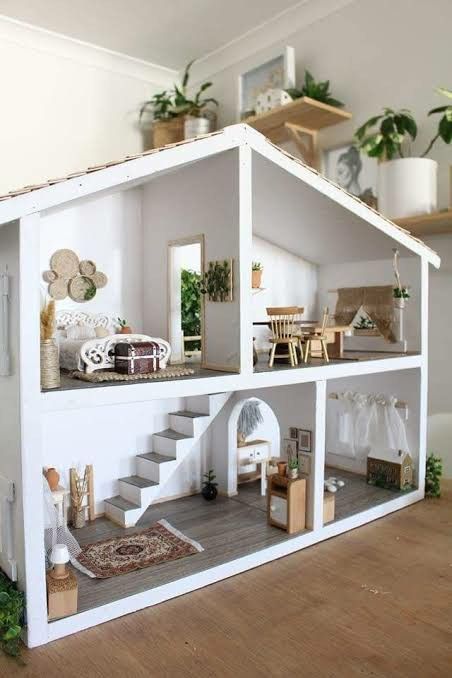 Toy Doll House, Homemade Wooden Doll House, Dolls House Handmade, Wood Barbie House, Build Dollhouse Diy, Free Dollhouse Plans, Architecture Doll House, Handmade Barbie House, Doll House Decor Diy