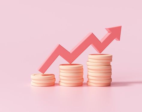 Red up arrow and coin stacks on pink bac... | Premium Photo #Freepik #photo #fund #money-investment #value-money #money-growth Aesthetic Highlight Covers Instagram Pink, Donut Chart, Up Arrow, Mail Icon, Money Icons, Cloud Computing Services, Purple Gift, Isometric Illustration, 3d Icons