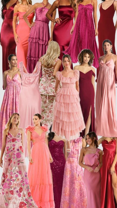 mismatched bridesmaid dresses, pinks and reds #bridesmaids #bridalparty #romantic #colorpalette Pastel Red Bridesmaid Dresses, Bridesmaid Dresses Pinks And Reds, Magenta Bridesmaid Dresses Mismatched, Maroon And Pink Bridesmaid Dresses, All Shades Of Pink Wedding, Red Summer Bridesmaid Dresses, Pink Palette Bridesmaid Dresses, Flamingo Pink Bridesmaid Dresses, Floral Wedding Party Bridesmaid Dresses