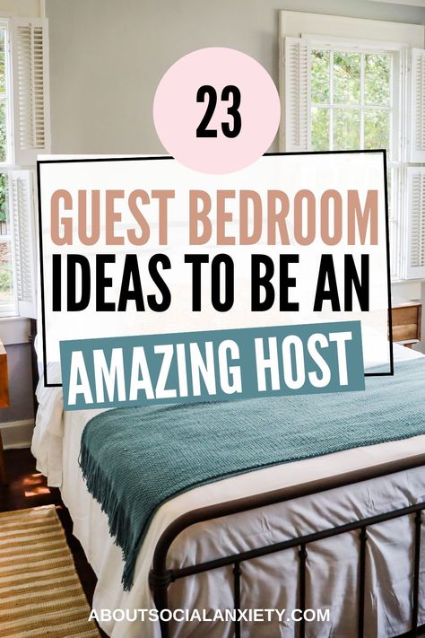 Guest bedroom with text overlay - 23 guest bedroom ideas to be an amazing host. Guest Bedroom Hosting, Setting Up A Guest Bedroom, How To Decorate A Guest Room, Be My Guest, Ideas For Guest Bedroom, Guest Room Touches, Guest Room Makeover On A Budget, Decorate Guest Bedroom, Decorating A Guest Bedroom