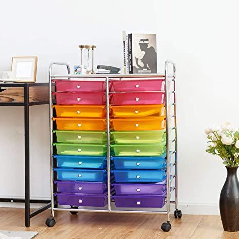 Amazon.com : Giantex 20 Drawer Rolling Storage Cart Tools Scrapbook Paper Office School Organizer, Multicolor : Office Products Makeup In Order, Drawer Cart, Organization Cart, Rolling Storage Cart, Scrapbook Organization, Storage Trolley, Rolling Storage, Studio Organization, Rolling Cart