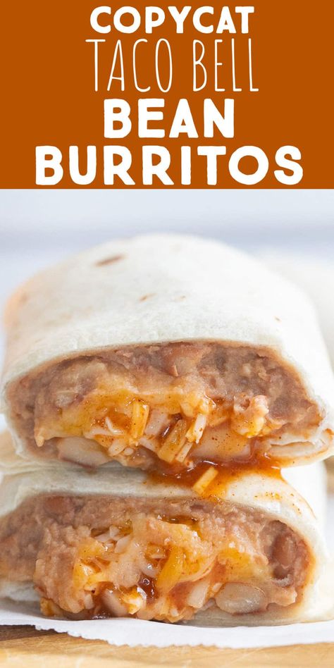 Bean Burrito Taco Bell, Del Taco Burrito, Cheesy Bean And Rice Burrito Taco Bell Copycat, Copycat Taco Bell Bean And Cheese Burrito, Taco Bell Steak Burrito Recipe, Copycat Taco Bell Refried Beans, Been Burrito Recipe, Healthy Bean Burrito Recipe, Taco Bell Bean And Cheese Burrito