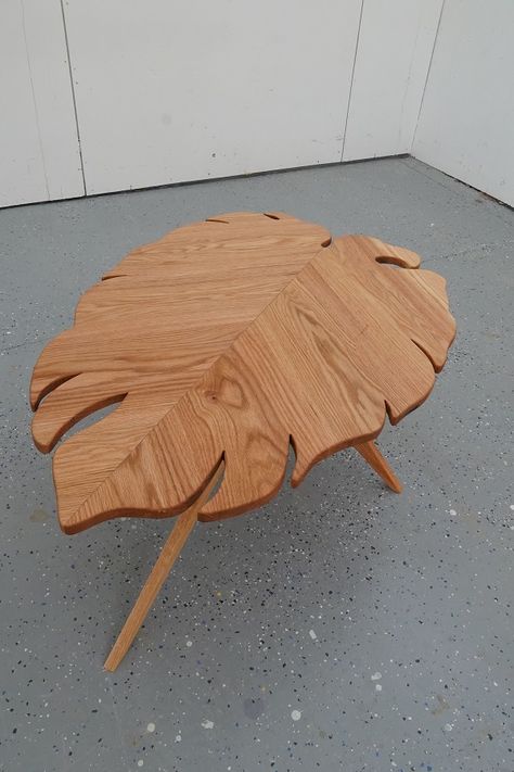 Leaf Coffee Table | Kreg Tool Monstera Coffee Table, Leaf Shaped Table, Wooden Table Diy, Wooden Table Design, Wooden Coffee Table Designs, Leaf Coffee Table, Unique Coffee Table Design, Diy Workbench, Unique Coffee Table